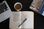 book, computer, and coffee